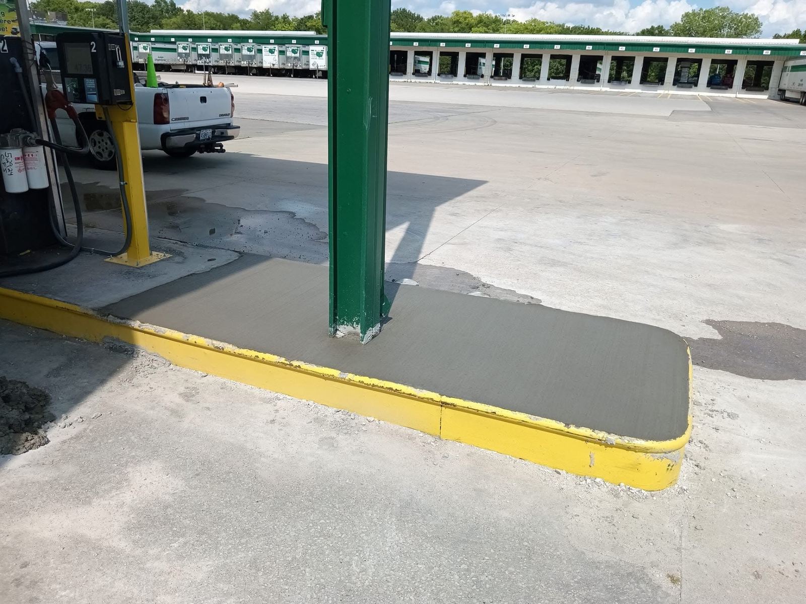 Concrete pad repair poured at a commercial fuel island